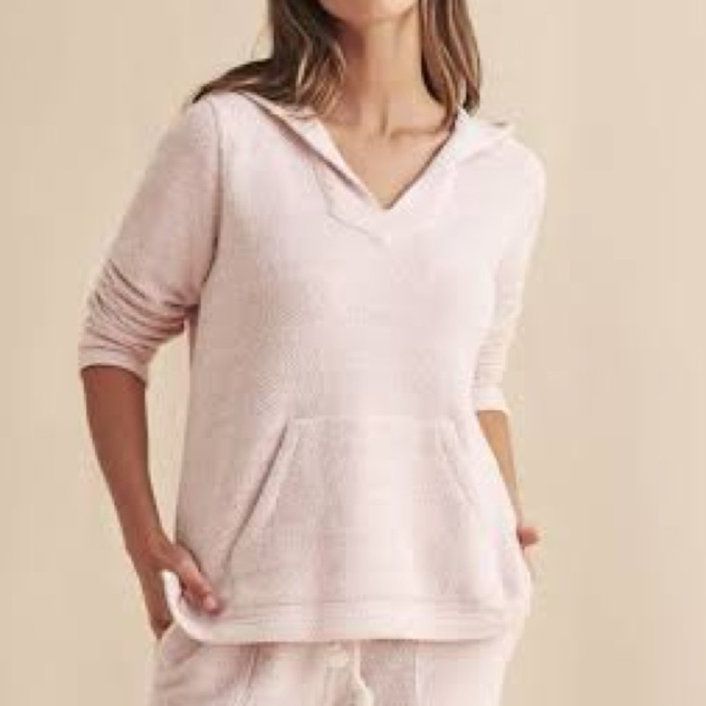 Faherty Seabrook French Terry Cotton Hoodie Sweatshirt Light Pink V Neck Small